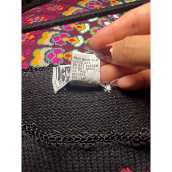 Vintage 90's Fashion Elements Black Floral Embroidered Long Sleeve Sweater Sz LG - Picture 6 of 6